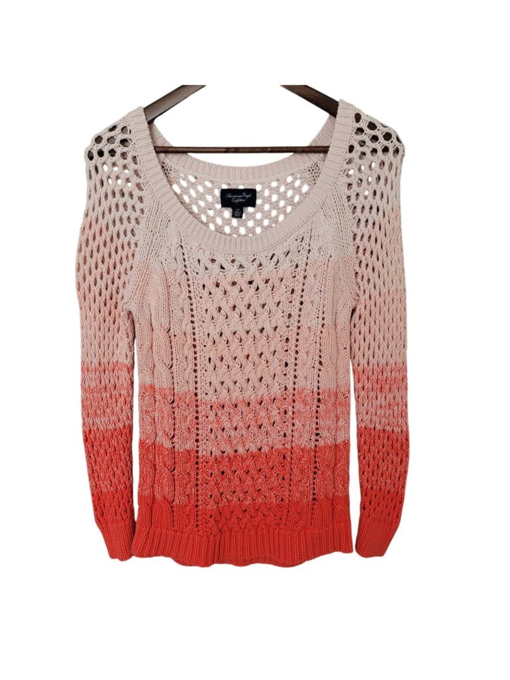 American Eagle Ombre Crochet Sweater Womens Size S Open Knit Pullover Soft